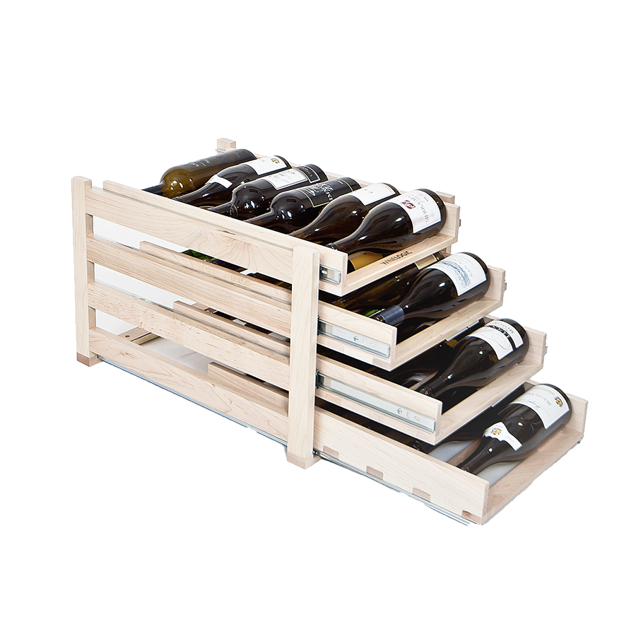 Store up to 24 bottles of wine in your kitchen with the Wine Logic 4-tray in-cabinet storage rack